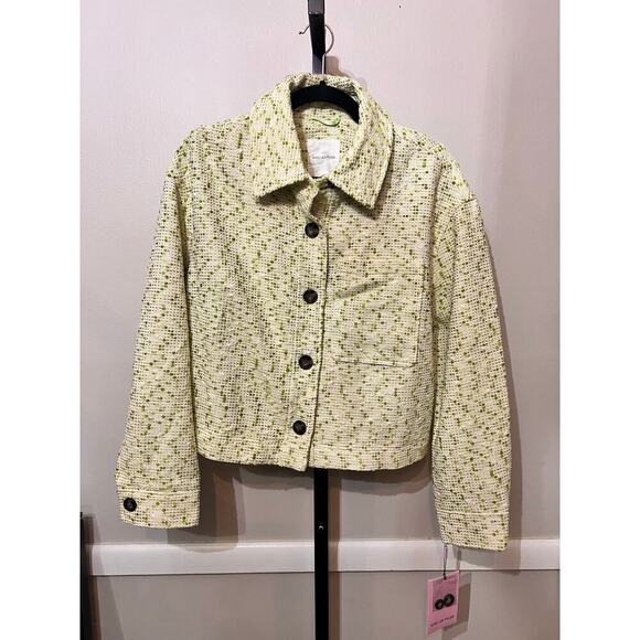 Avec Les Filles Green Cropped Tweed Button Front Shacket Jacket Size Medium NWT - Picture 2 of 7